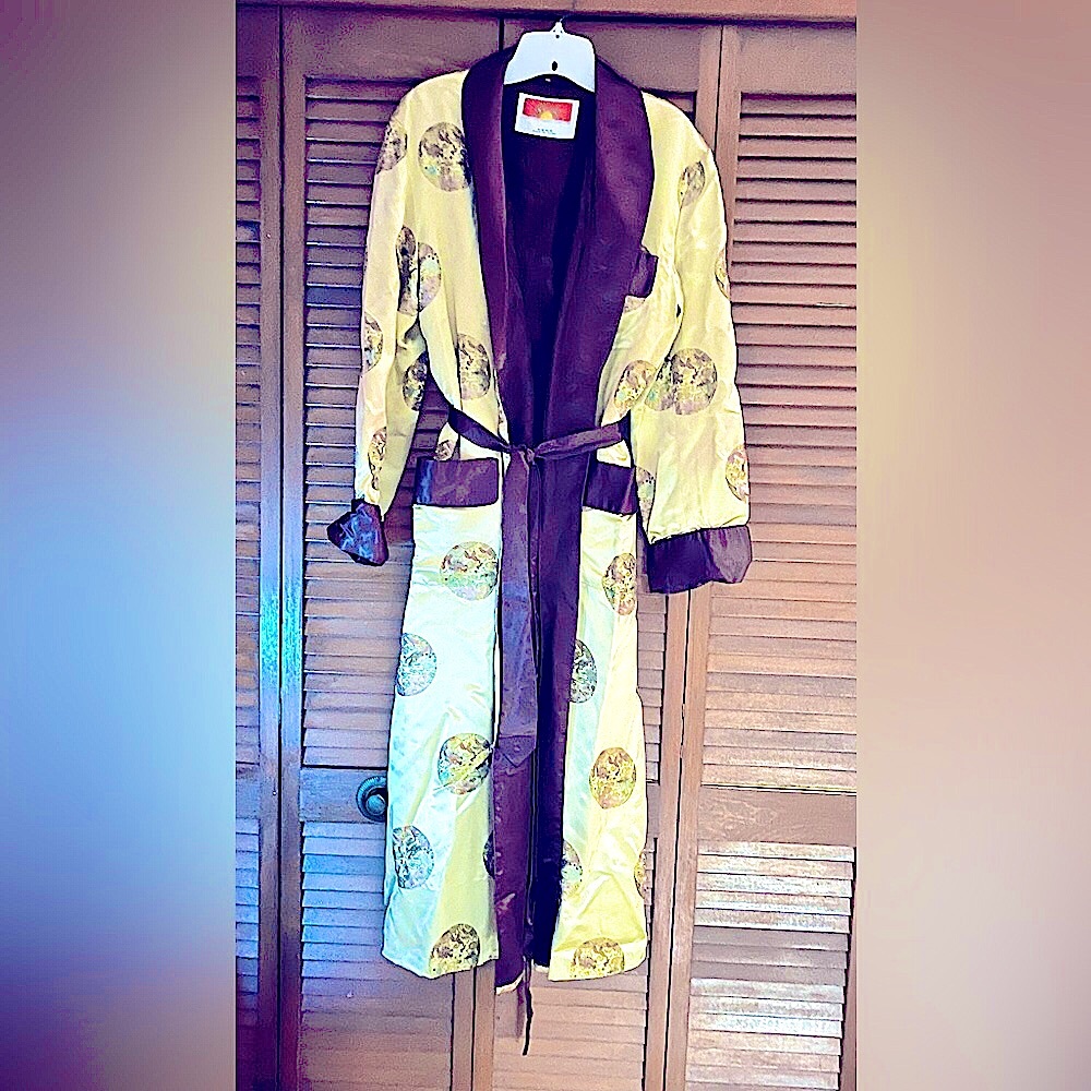 Chinese Vintage Men's Oriental Embroidered Jacquard Robe Smoking Jacket - Picture 2 of 14